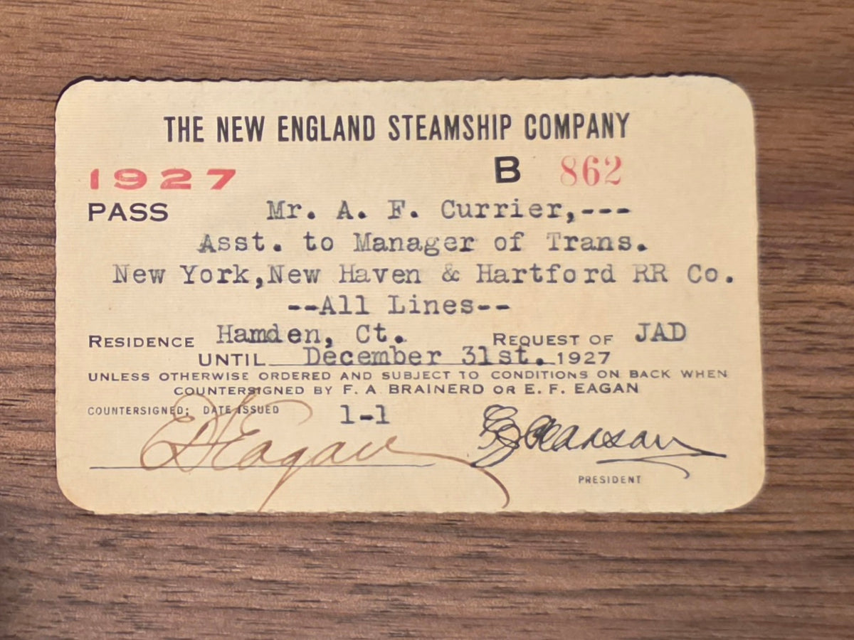 New England Steamship Company Pass (1927)