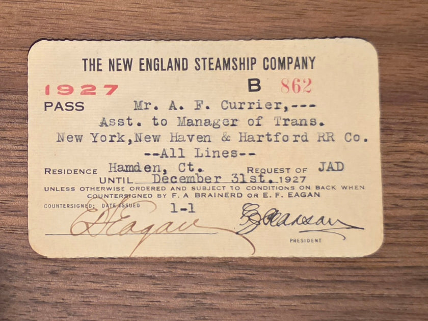 New England Steamship Company Pass (1927)