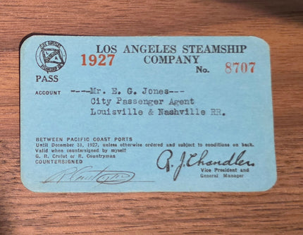 Los Angeles Steamship Company Pass (1927)