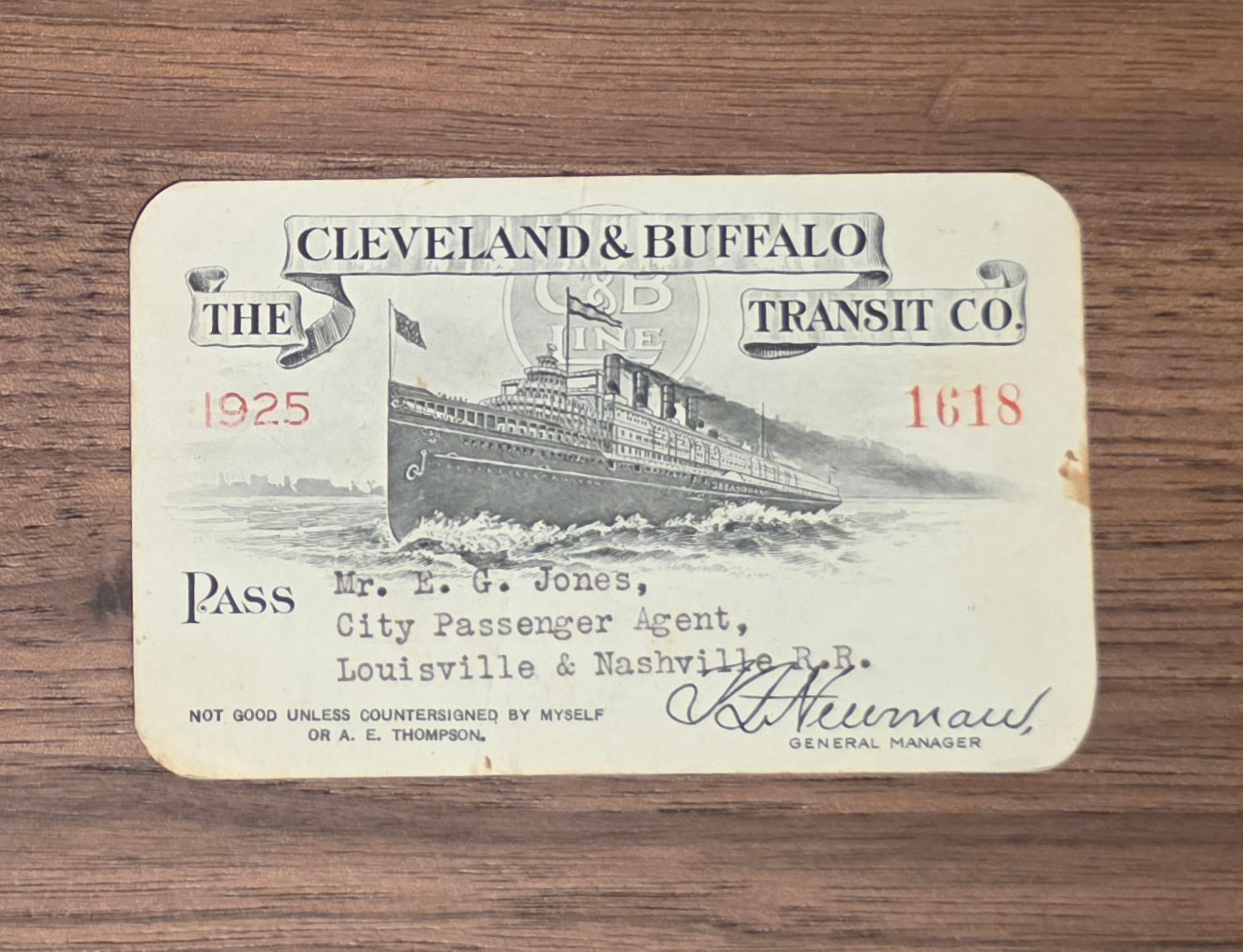 Cleveland & Buffalo Transit Company Employee Pass (1925)