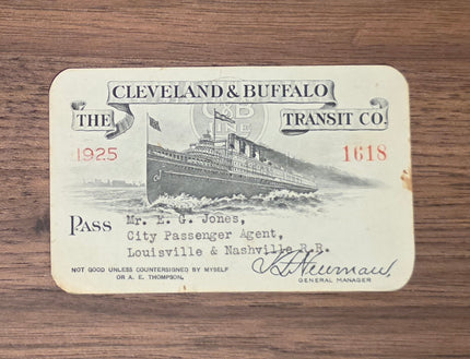 Cleveland & Buffalo Transit Company Employee Pass (1925)
