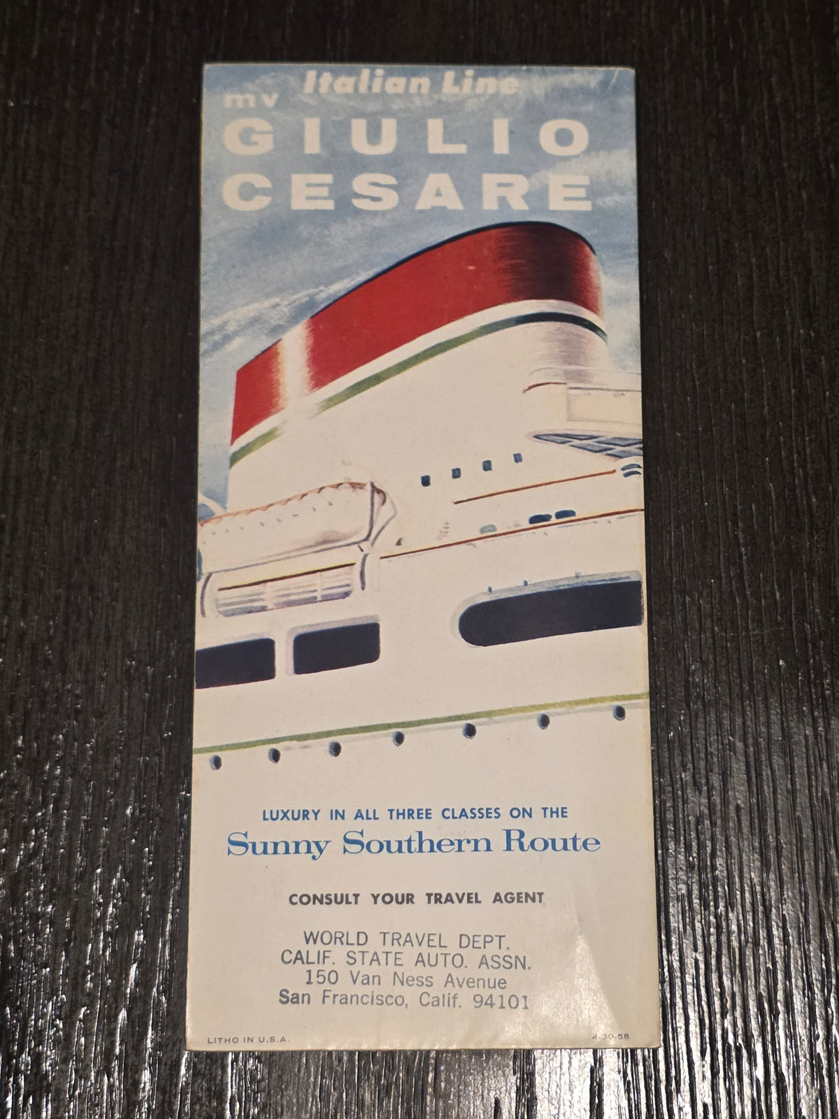 Italian Line M.S. Giulio Cesare Brochure (1957)