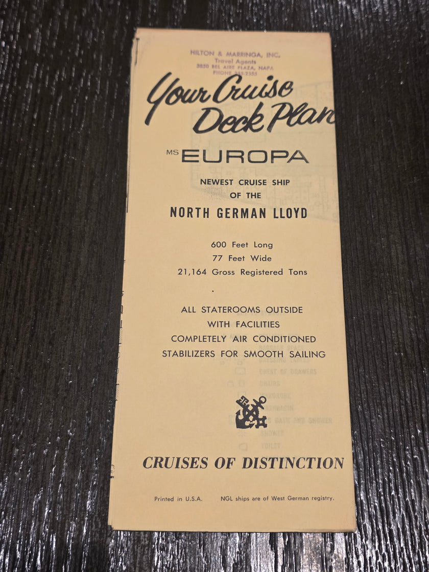 North German Lloyd M.S. Europa Deck Plan (1930s)