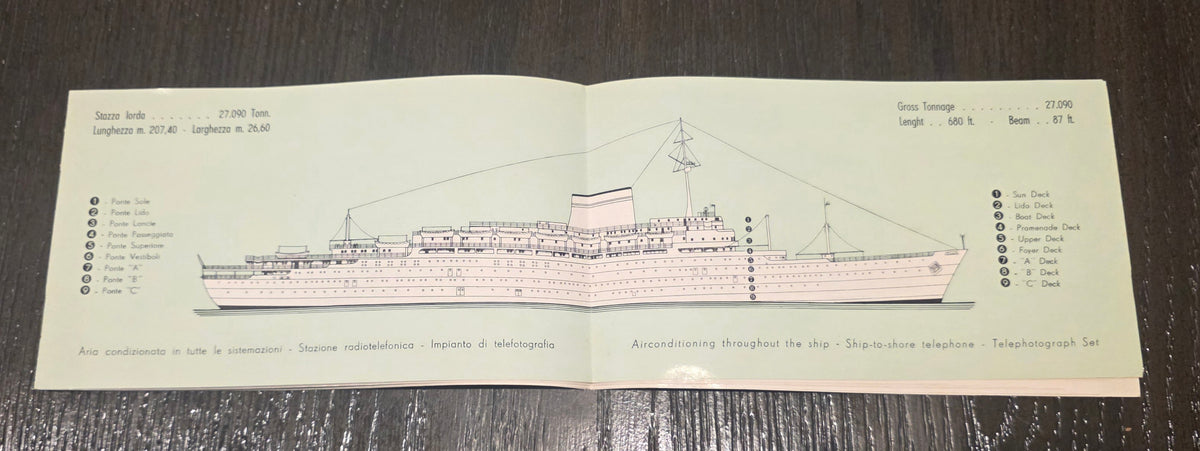 Italian Line M.V. Augustus Deck Plan (1956)