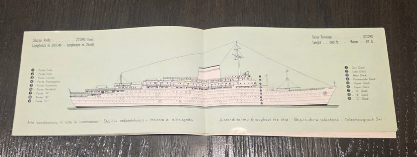 Italian Line M.V. Augustus Deck Plan (1956)