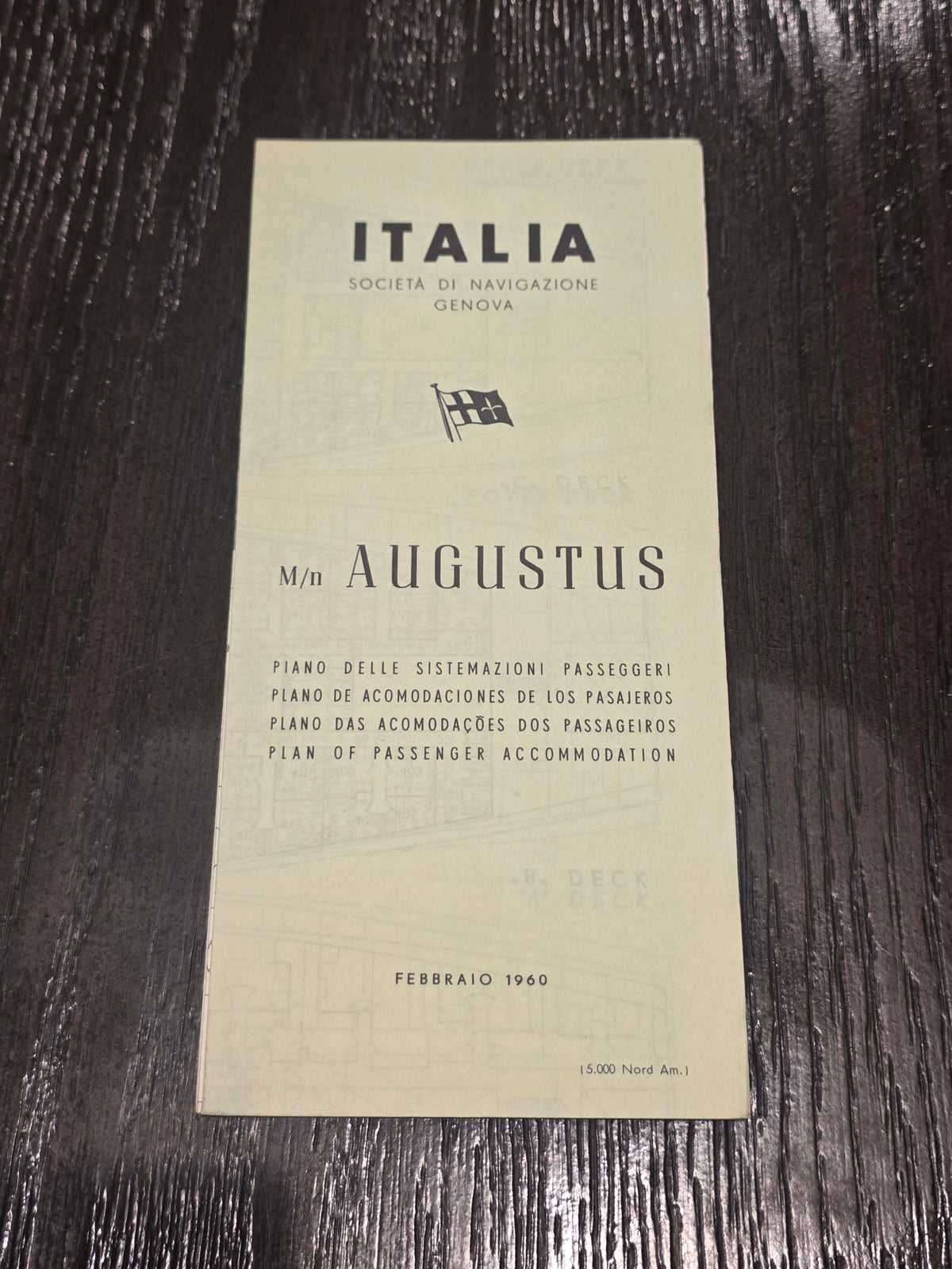 Italian Line M.V. Augustus Deck Plan (1960)
