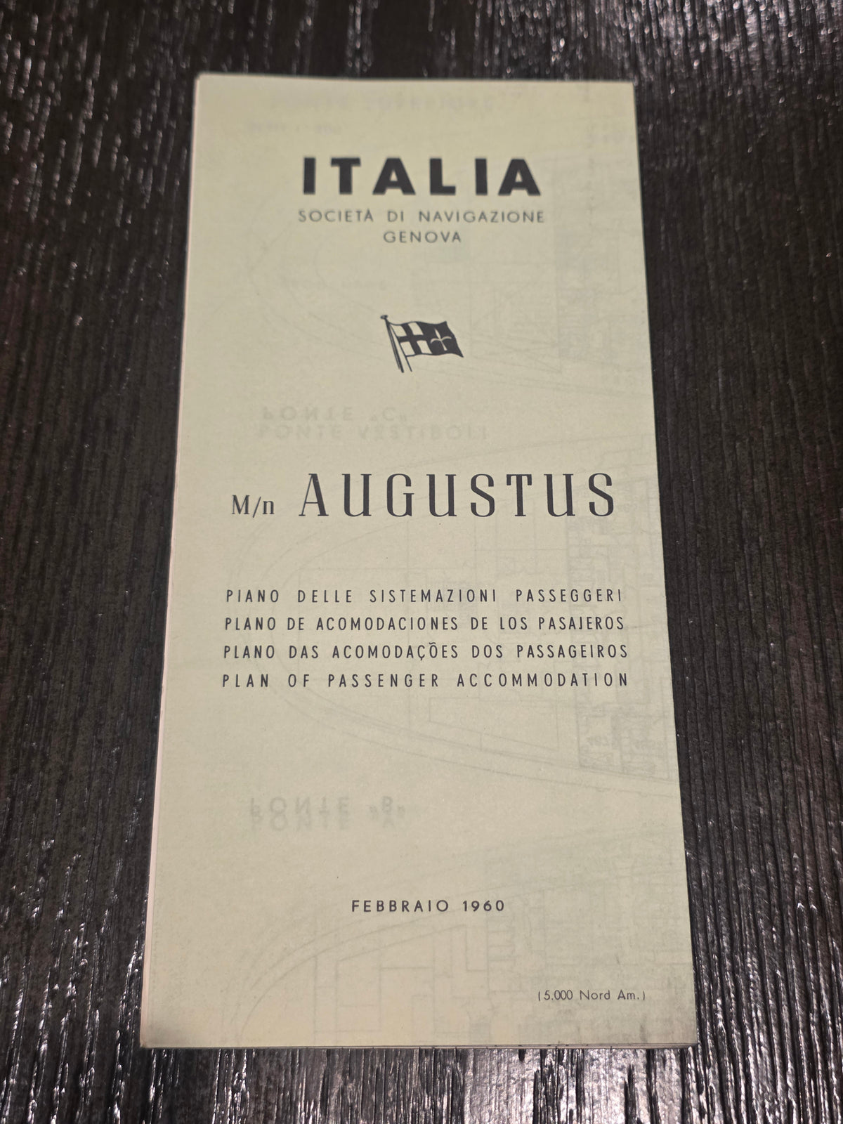 Italian Line M.V. Augustus Deck Plan (1960)