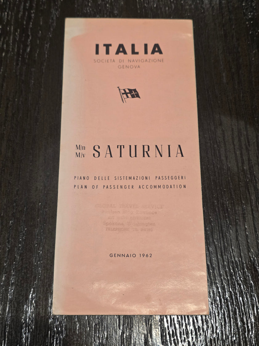 Italian Line M.V. Saturnia Deck Plan (1962)