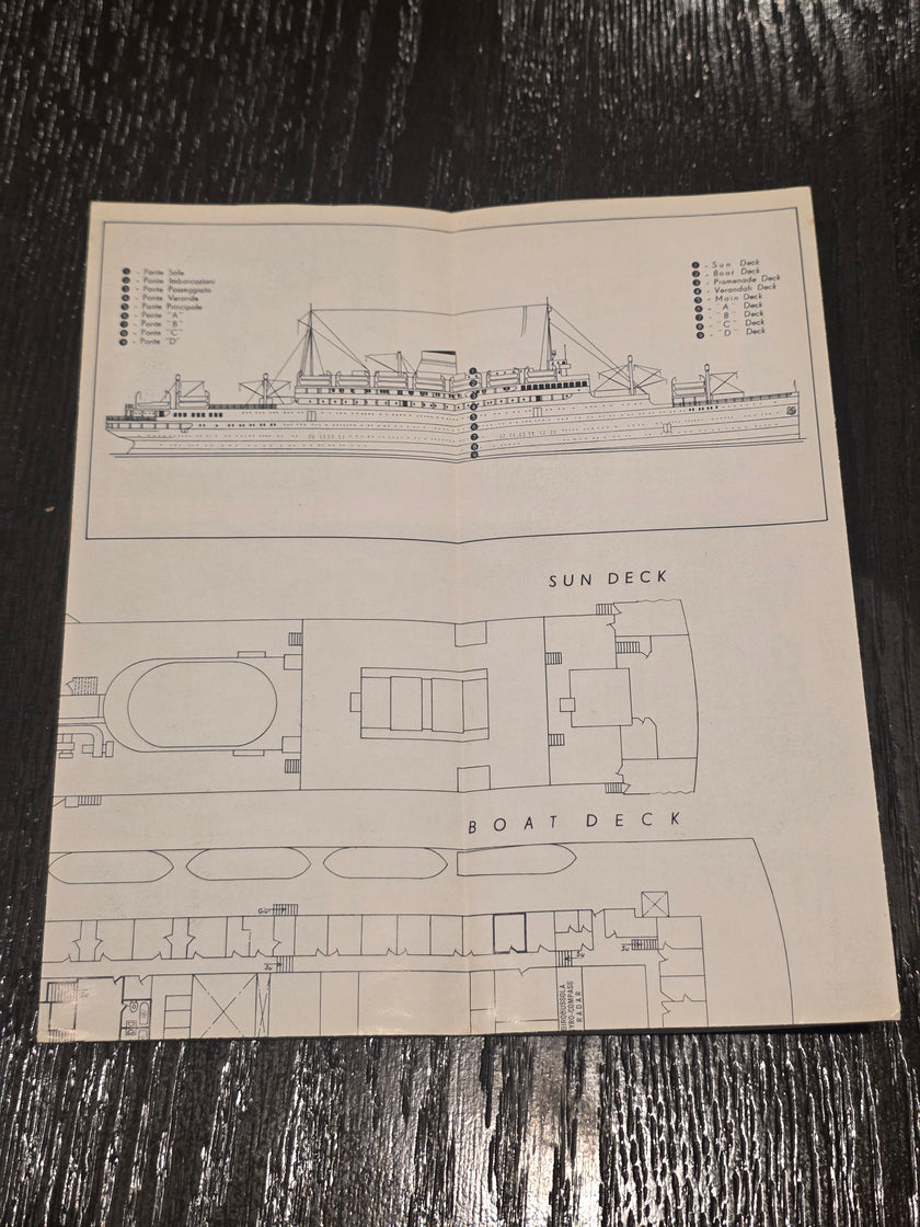 Italian Line M.V. Saturnia Deck Plan (1962)