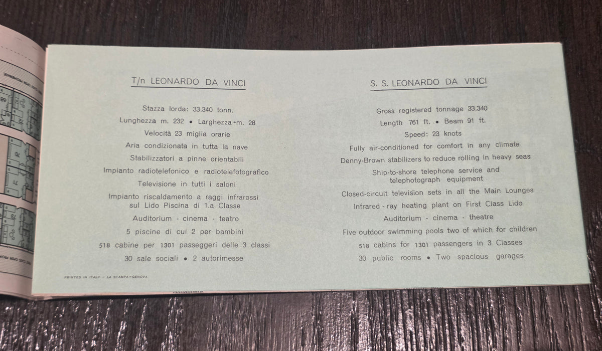 Italian Line M.V. Leonardo Da Vinci Deck Plan (1970)