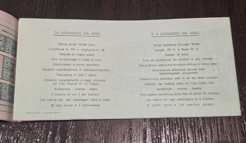 Italian Line M.V. Leonardo Da Vinci Deck Plan (1970)