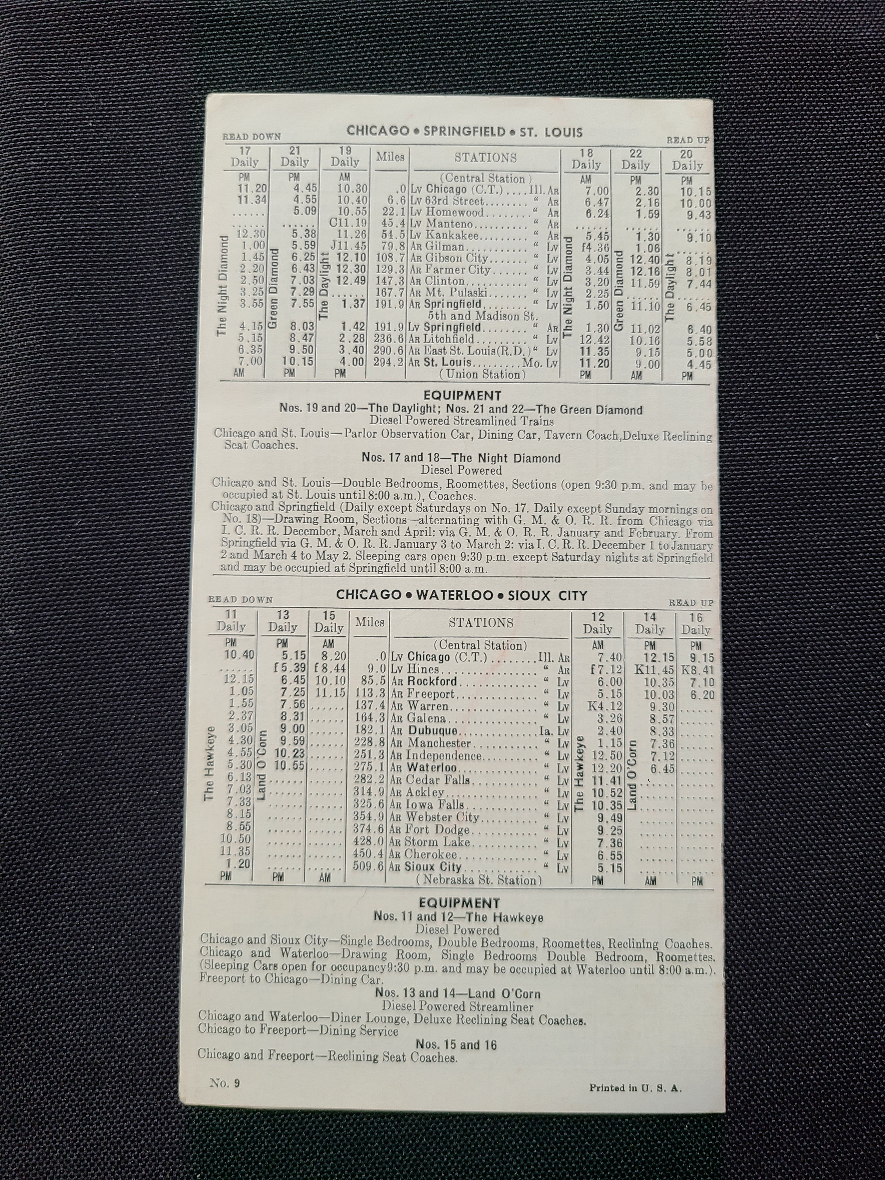 Illinois Central Condensed Timetable (Dec 15th, 1956)