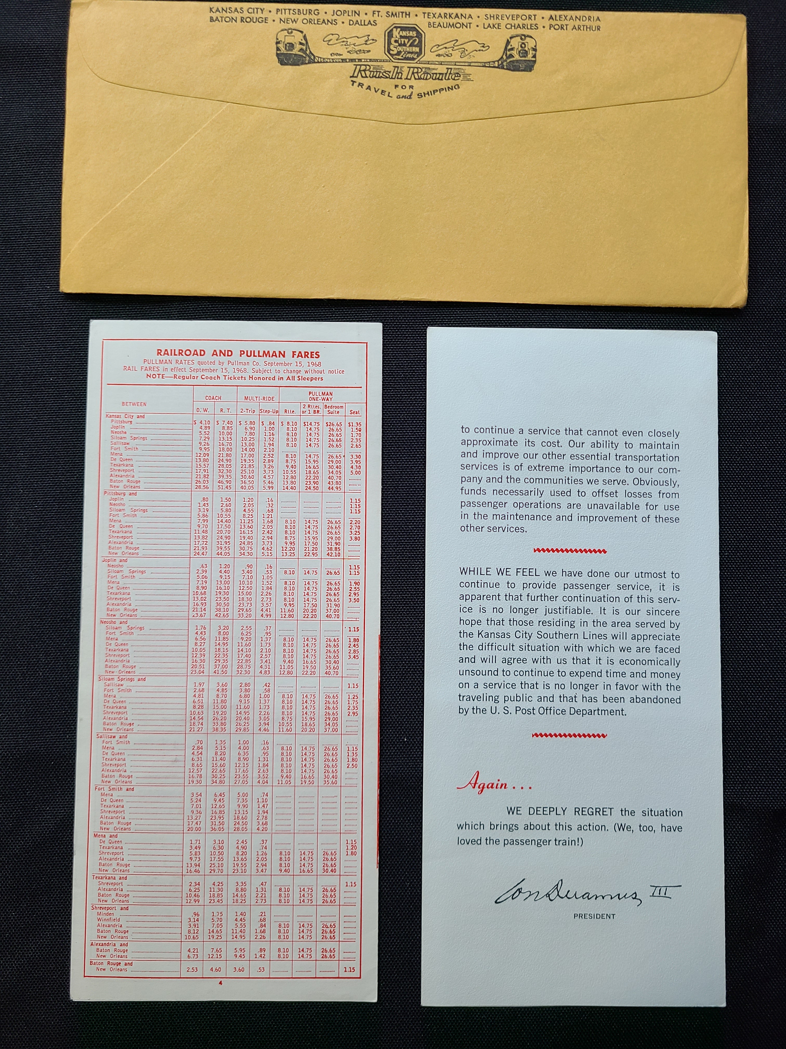 Kansas City Southern Lines Railroad Information & Timetable Packet (1968)