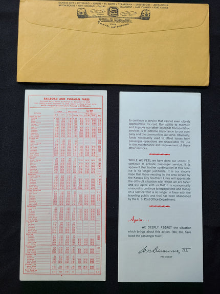 Kansas City Southern Lines Railroad Information & Timetable Packet (1968)