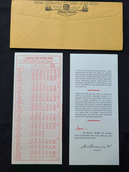 Kansas City Southern Lines Railroad Information & Timetable Packet (1968)