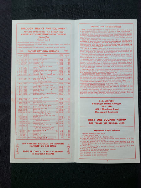 Kansas City Southern Lines Railroad Information & Timetable Packet (1968)