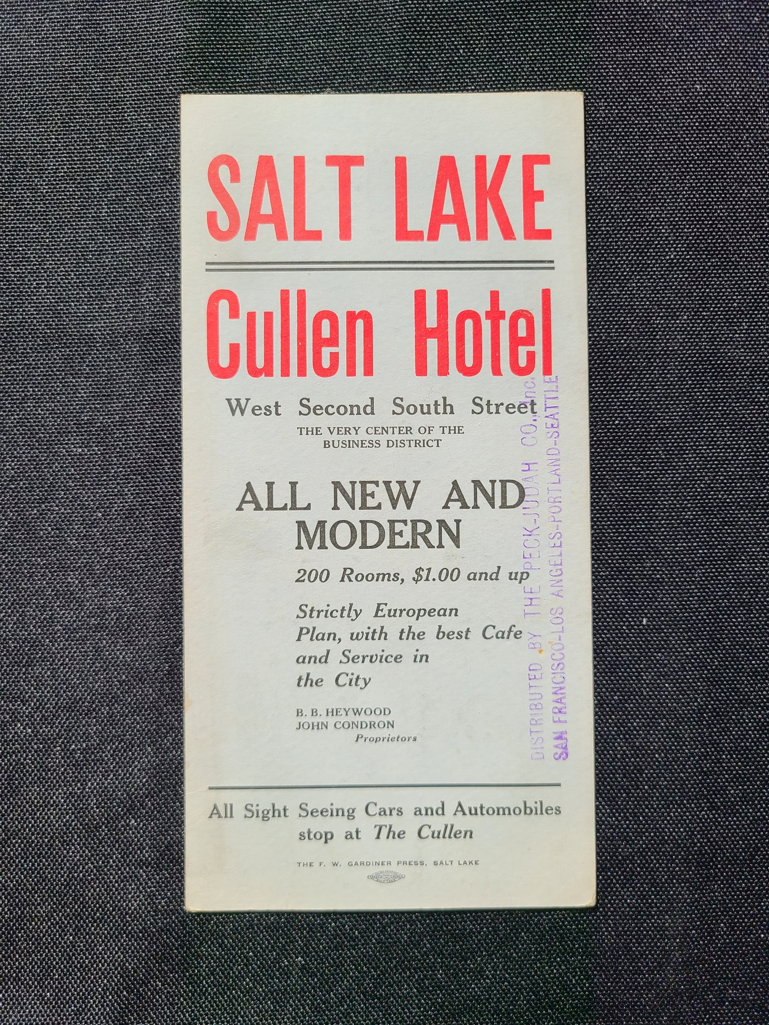 Salt Lake Cullen Hotel Brochure (1900s+)