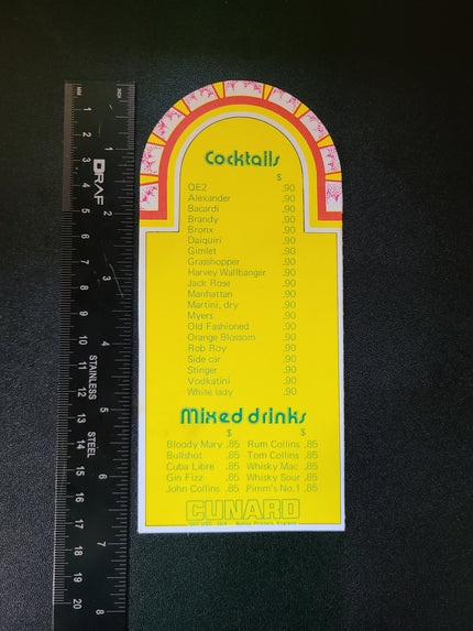 Cunard R.M.S. Queen Elizabeth 2 Bar List Menu (1973)