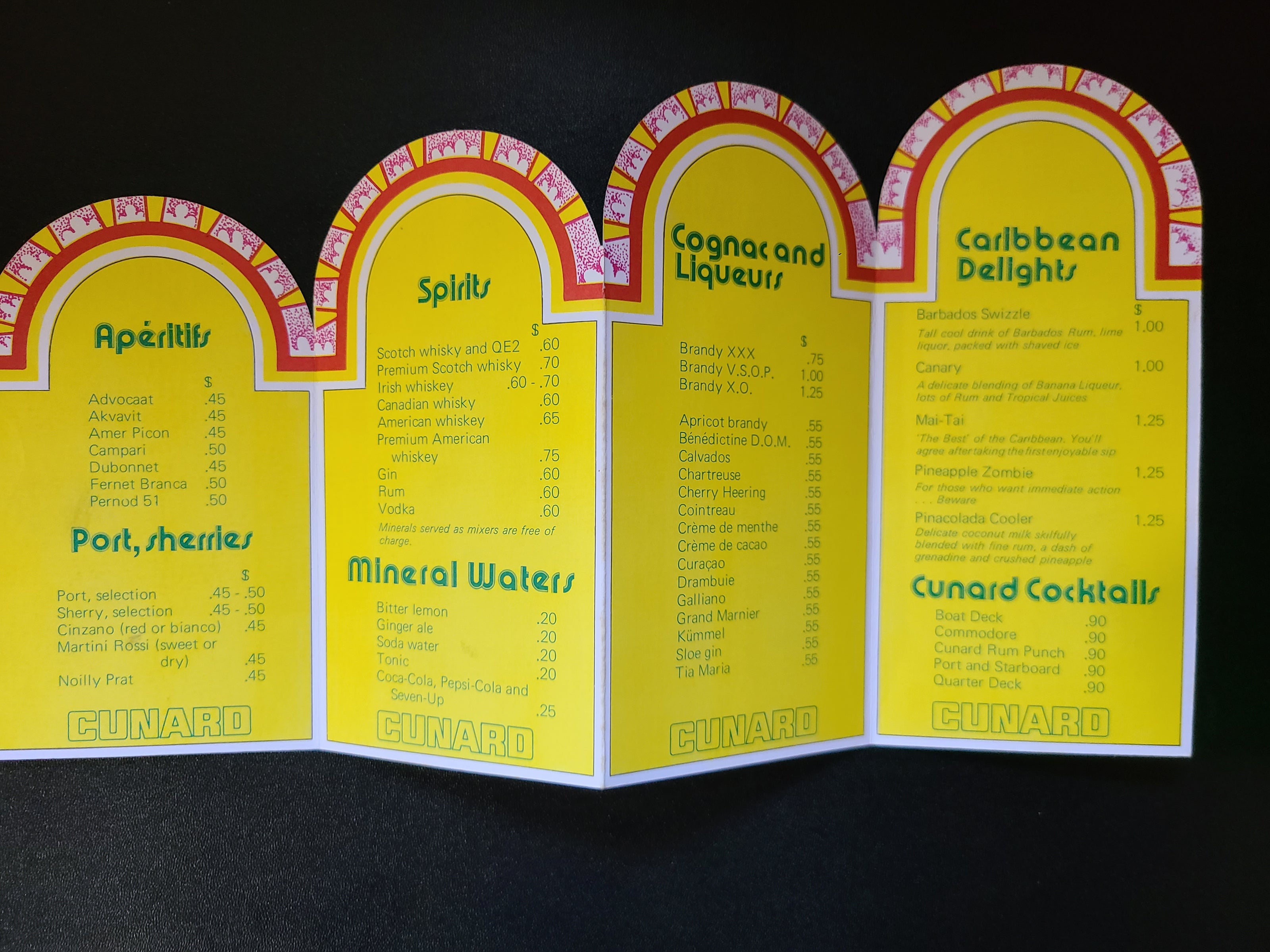 Cunard R.M.S. Queen Elizabeth 2 Bar List Menu (1973)