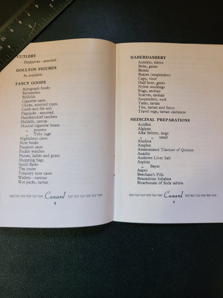 Cunard Onboard Shopping Lists (1950s)