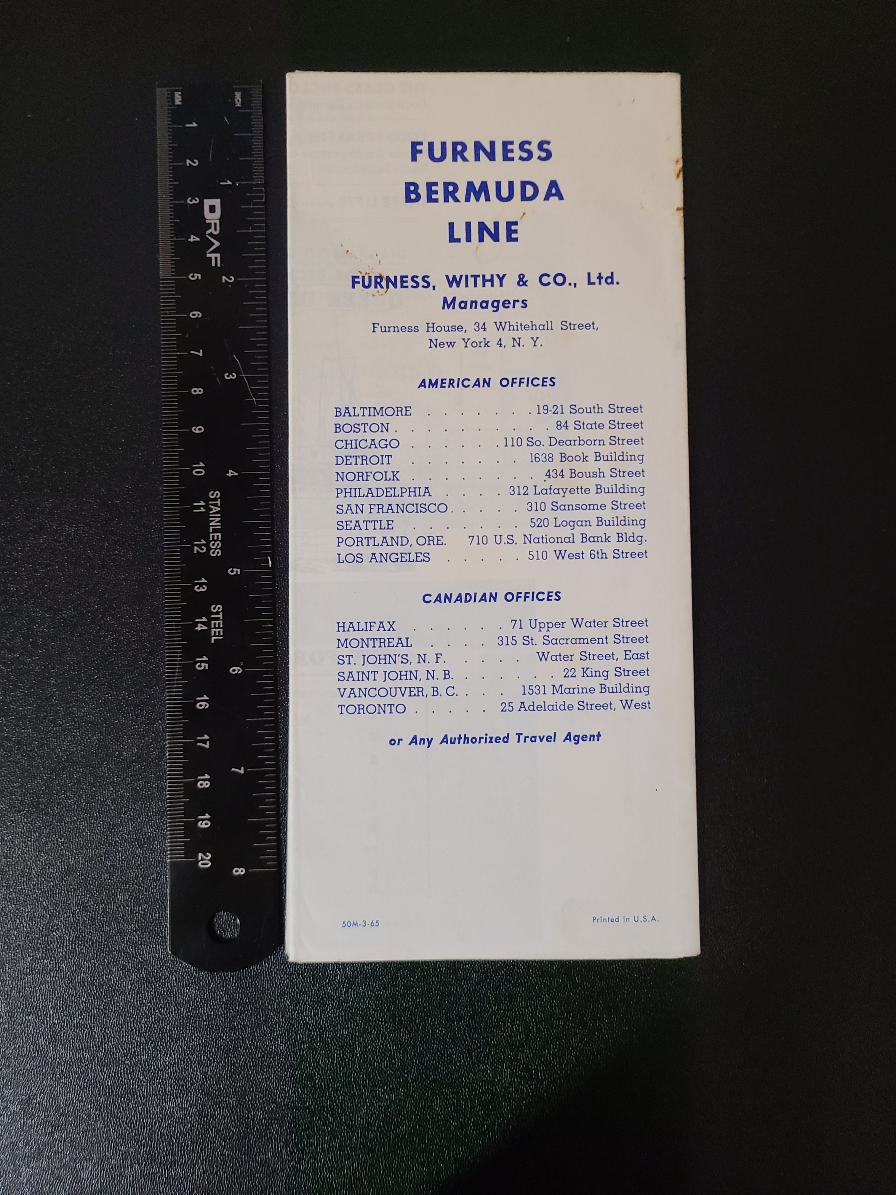 Furness Lines Queen of Bermuda Stateroom Plan (1965)