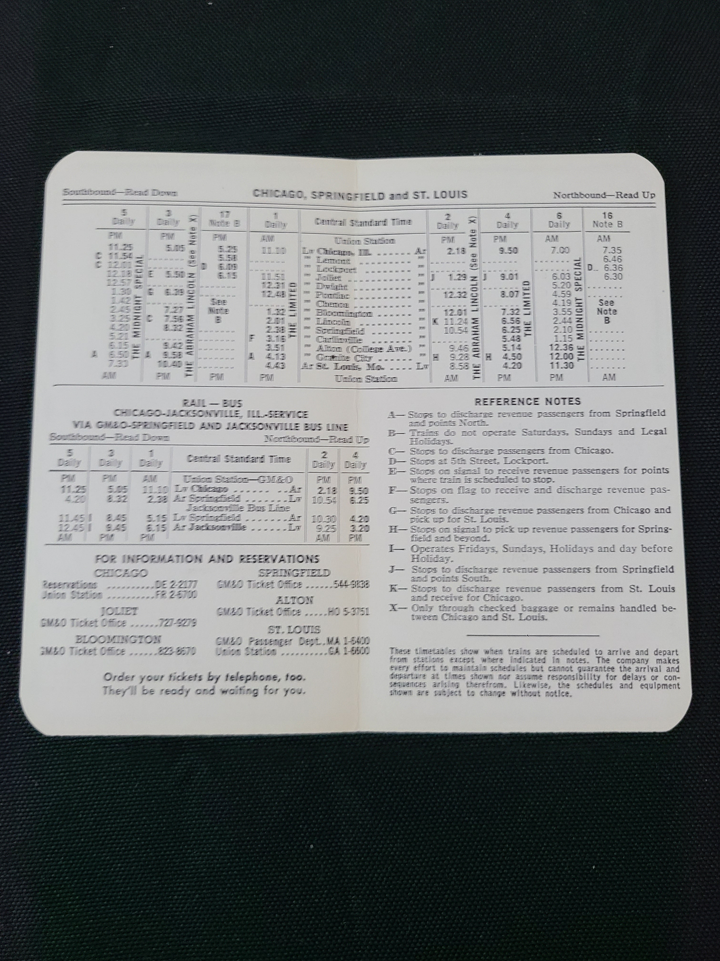 Gulf Mobile & Ohio Railroad Pocket Timetable 