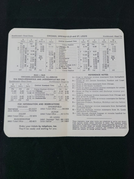 Gulf Mobile & Ohio Railroad Pocket Timetable 