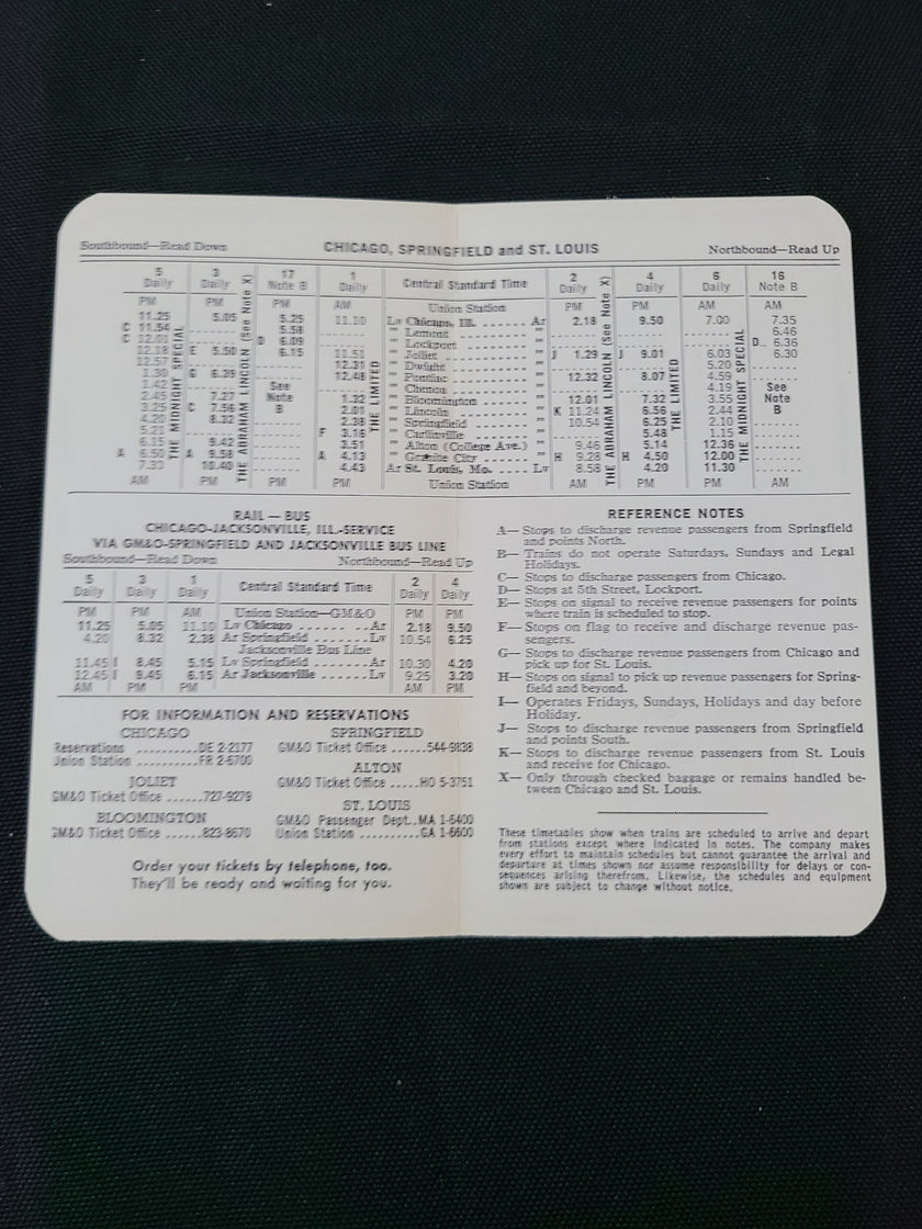 Gulf Mobile & Ohio Railroad Pocket Timetable 