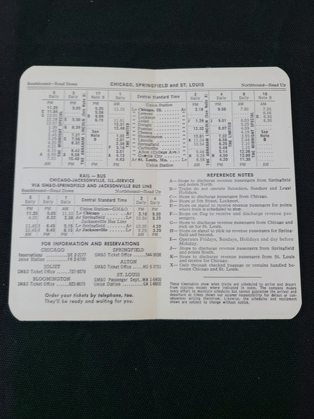Gulf Mobile & Ohio Railroad Pocket Timetable "Chicago to St. Louis" (1967)