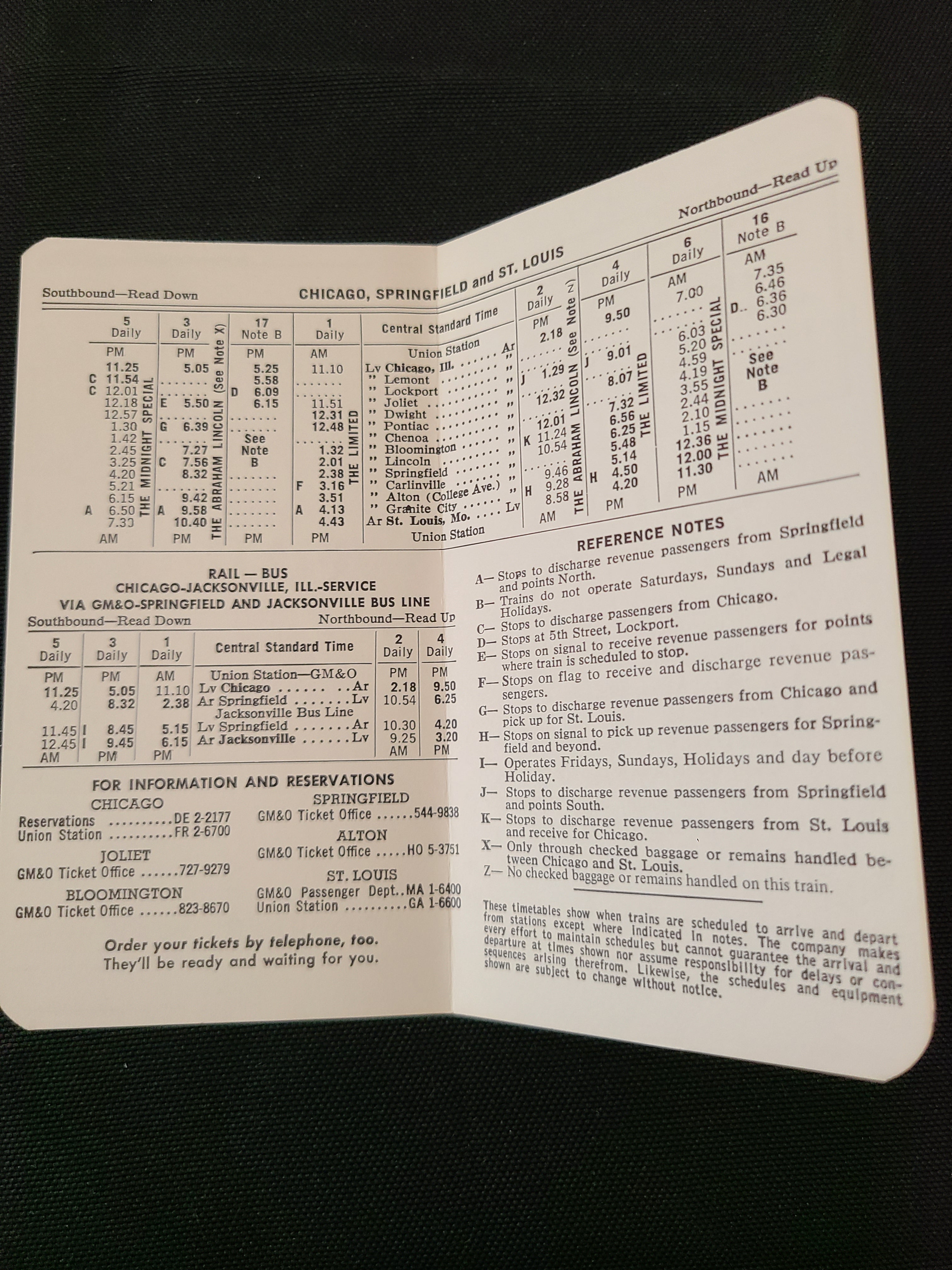 Gulf Mobile & Ohio Railroad Pocket Timetable 