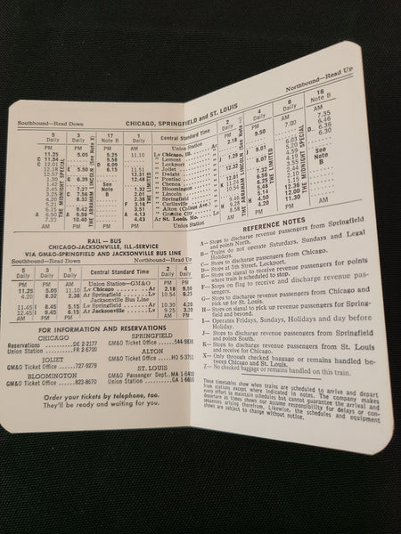 Gulf Mobile & Ohio Railroad Pocket Timetable "Chicago to St. Louis" (1968)