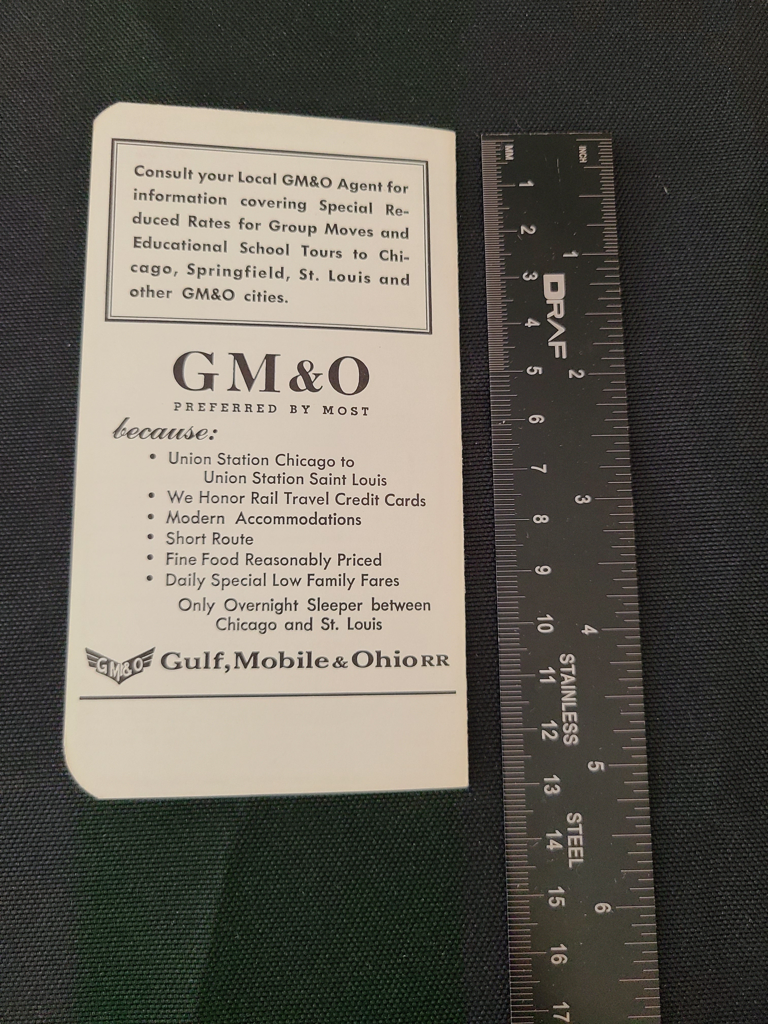 Gulf Mobile & Ohio Railroad Pocket Timetable 