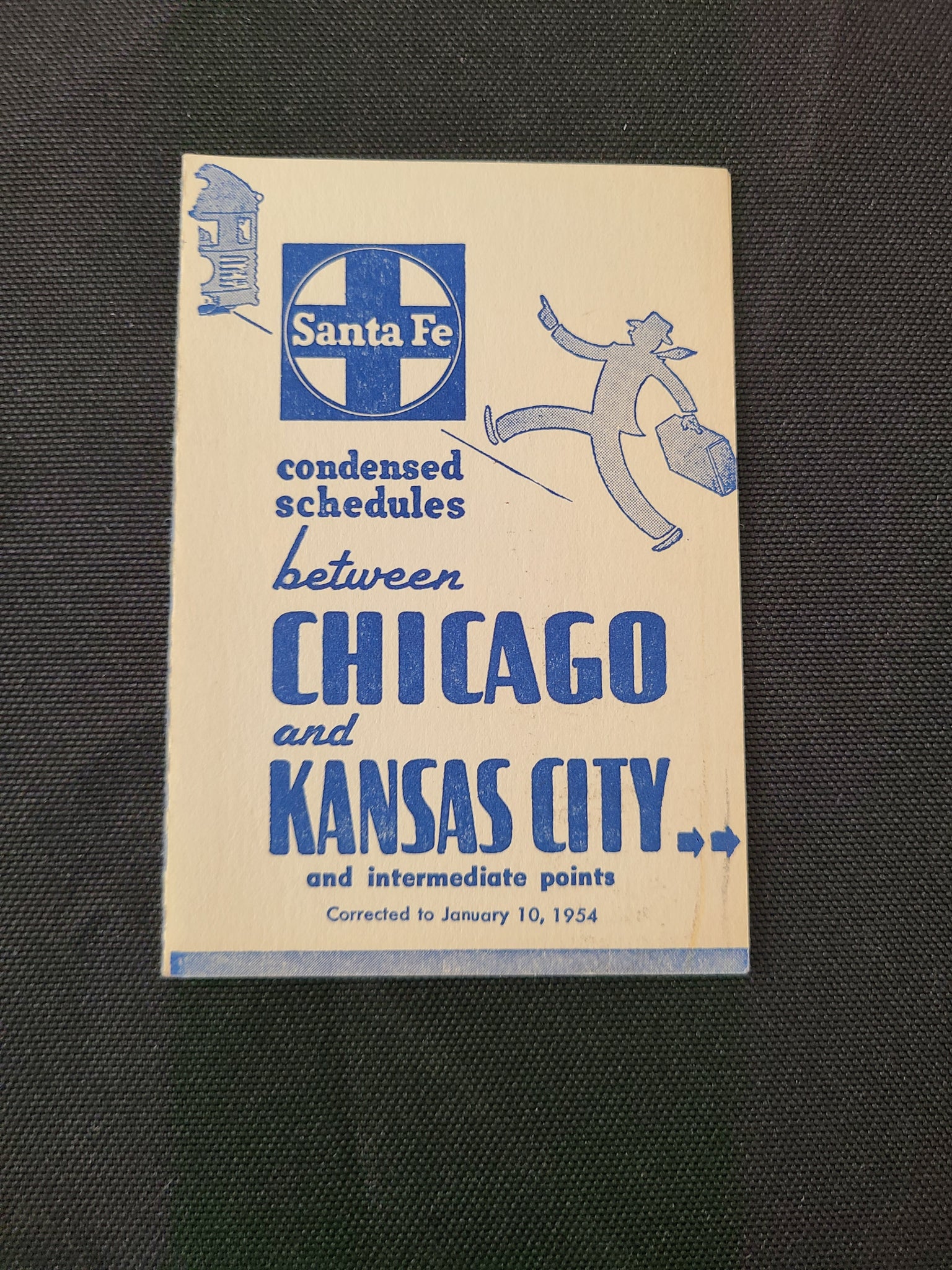 Santa Fe Railroad "Chicago to Kansas City" Timetable (Jan 10th, 1954)