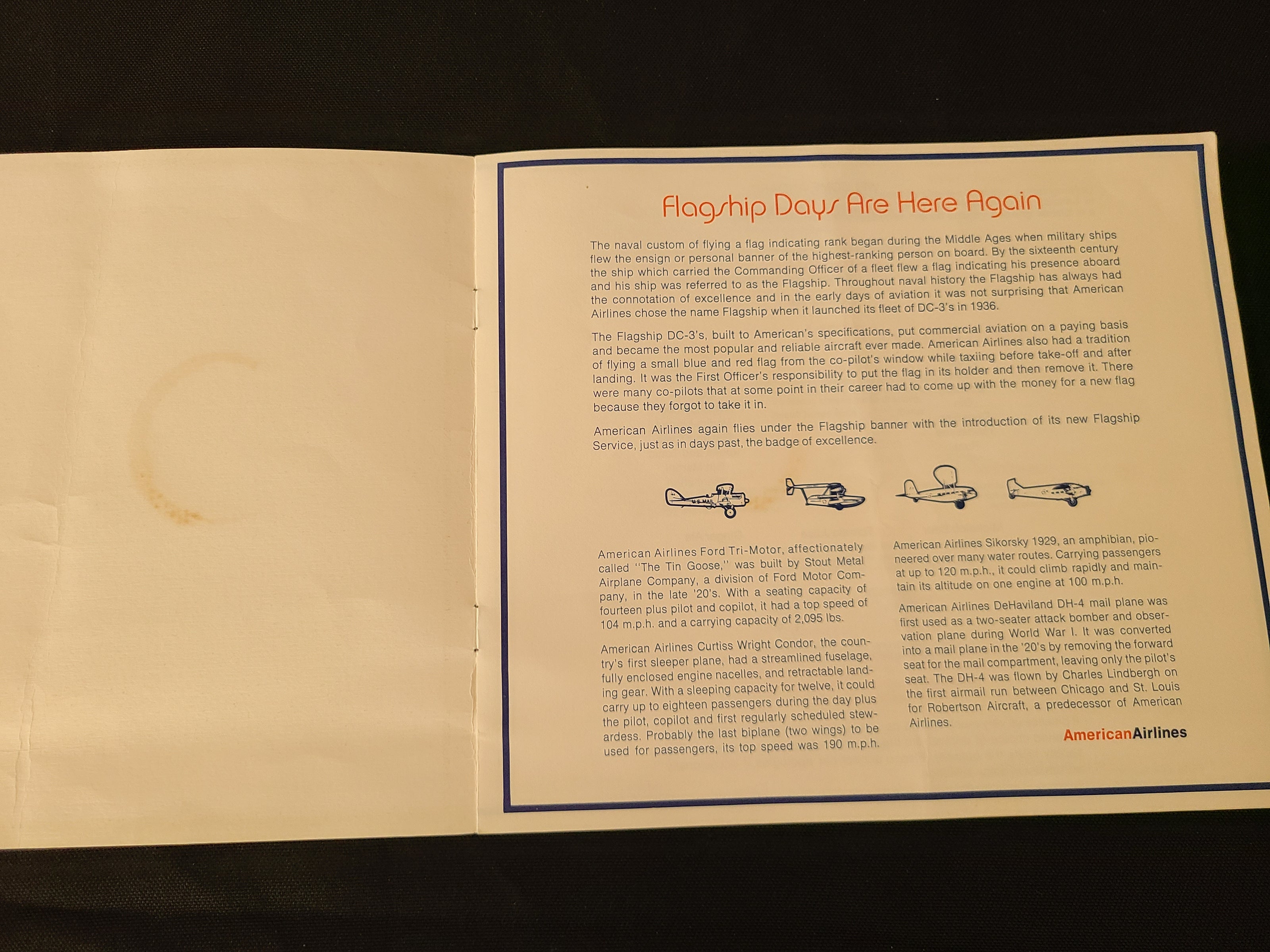 American Airlines Flagship Service Lunch Menu