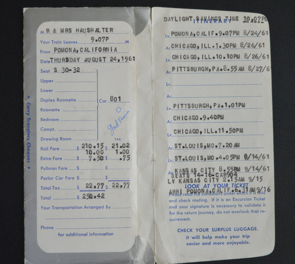 Santa Fe "The Chief Way" Envelope & Ticket (1961)