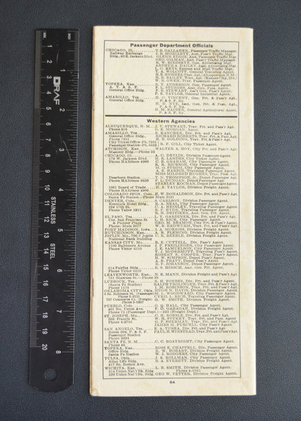 Santa Fe Railroad Local Timetable (27 Oct, 1940)