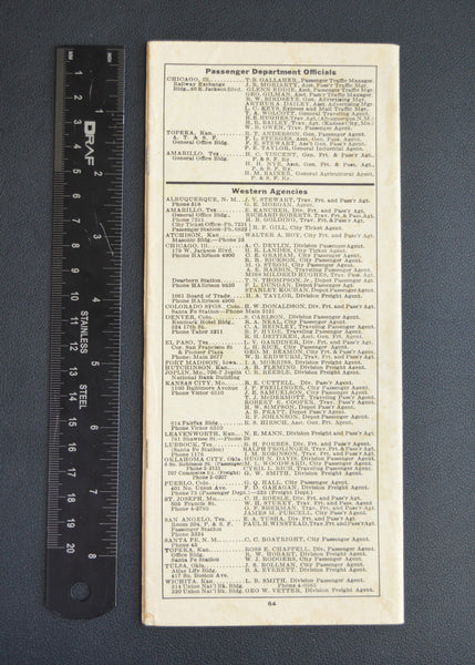 Santa Fe Railroad Local Timetable (27 Oct, 1940)