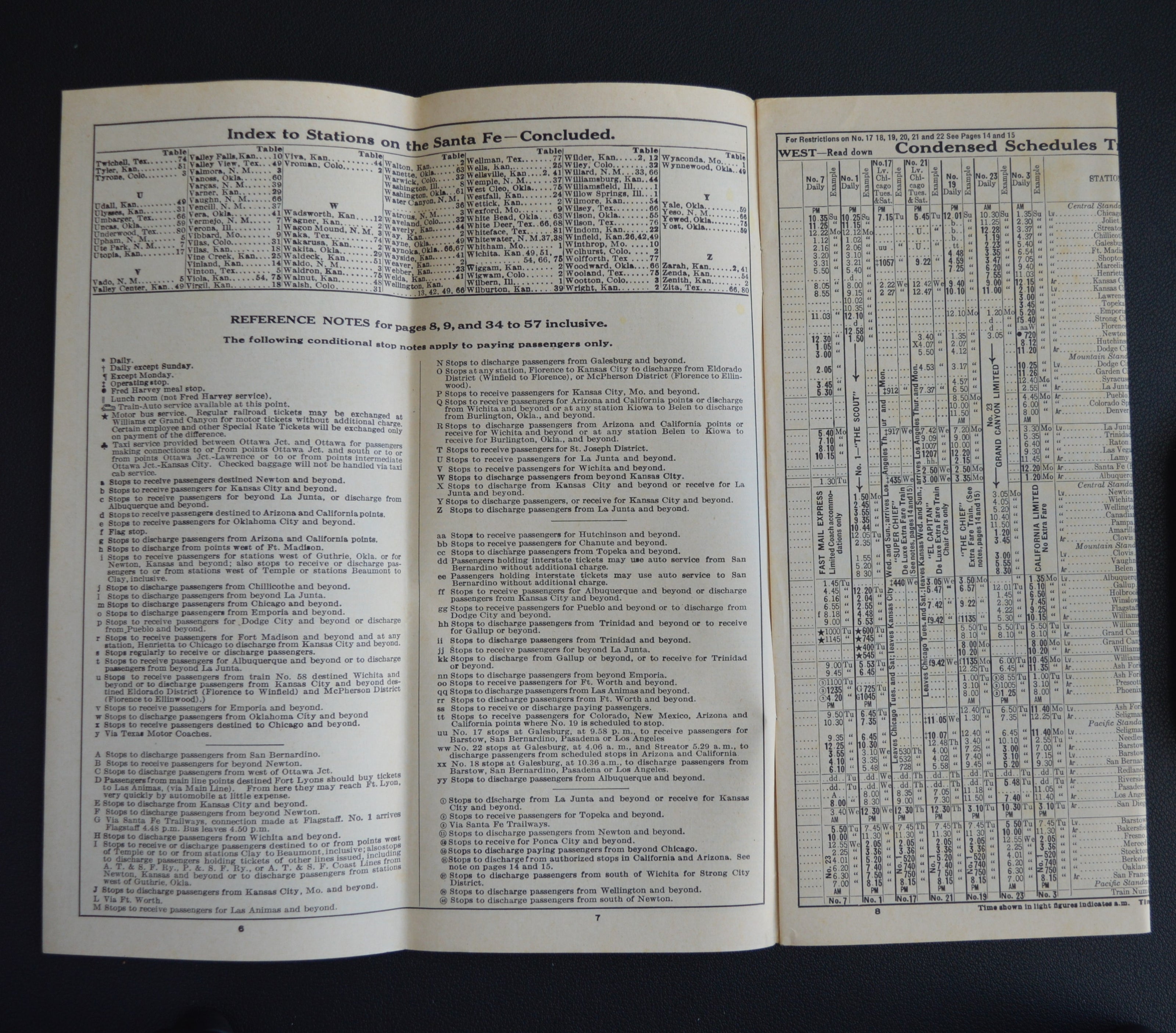 Santa Fe Railroad Local Timetable (27 Oct, 1940)