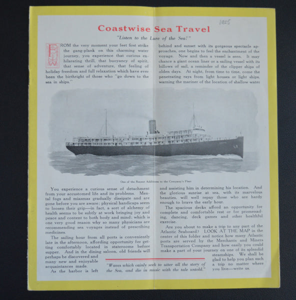 Merchants And Miners Transport Company "Coastwise Steamship Lines" Brochure (1925)