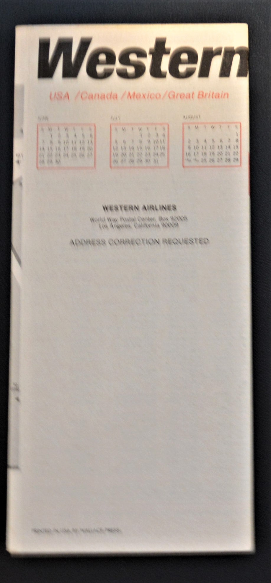 Western Airlines System Timetable (01 June - 09 September 1981)