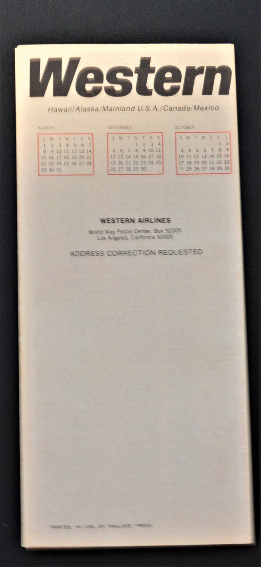 Western Airlines System Timetable (01 August 1982)