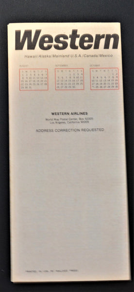 Western Airlines System Timetable (01 August 1982)