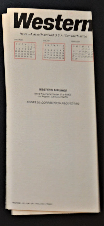 Western Airlines System Timetable (15 December 1982)