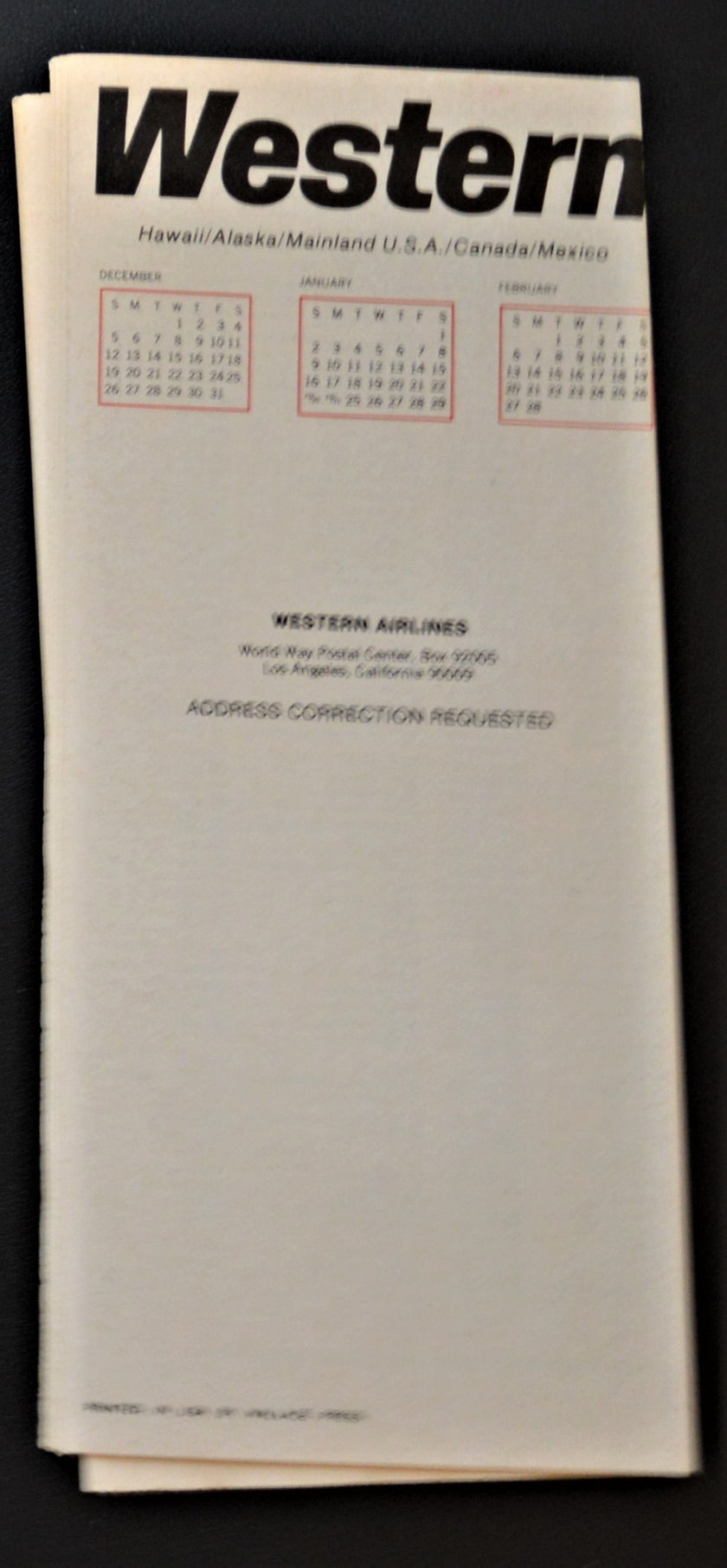 Western Airlines System Timetable (15 December 1982)