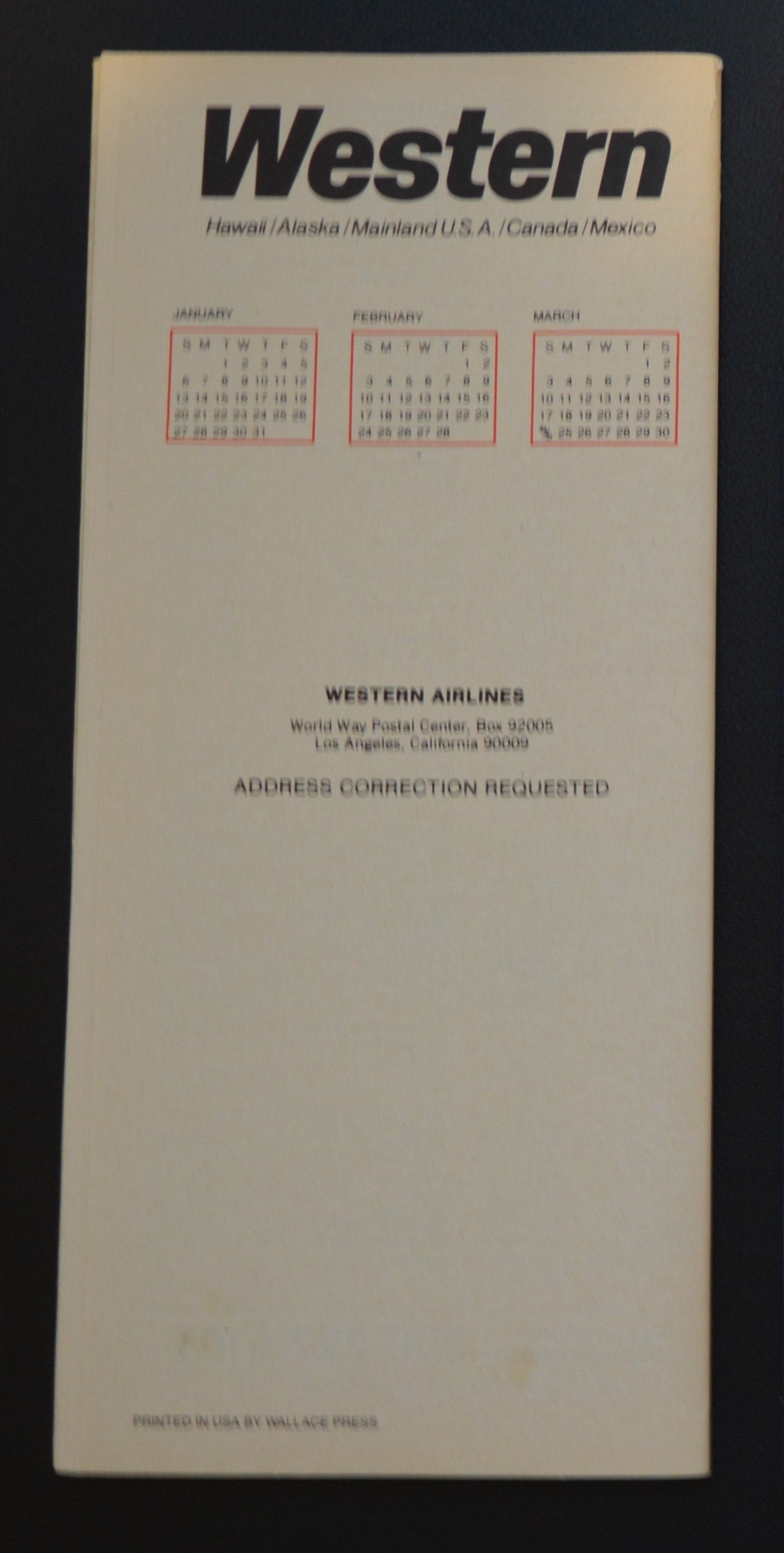Western Airlines System Timetable (07 January 1985)