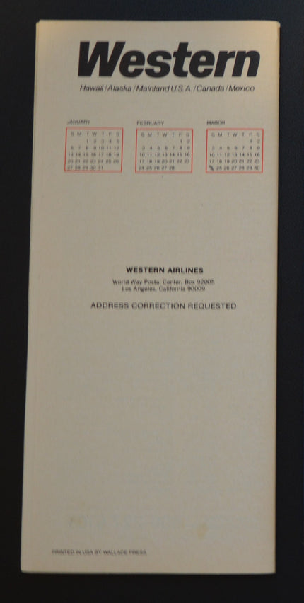 Western Airlines System Timetable (07 January 1985)