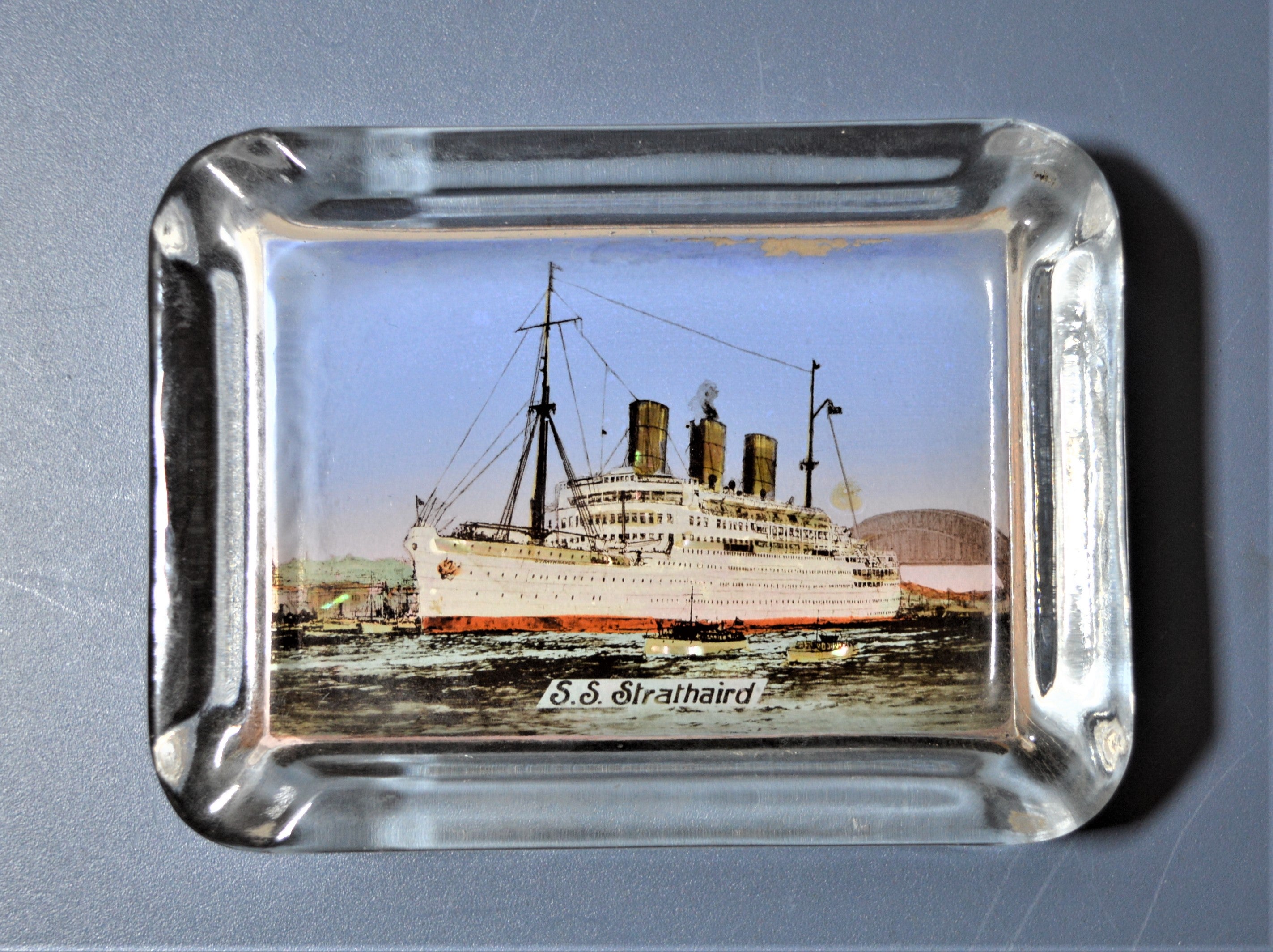 P & O Line S.S. Strathaird Glass Ash Tray (1940s)